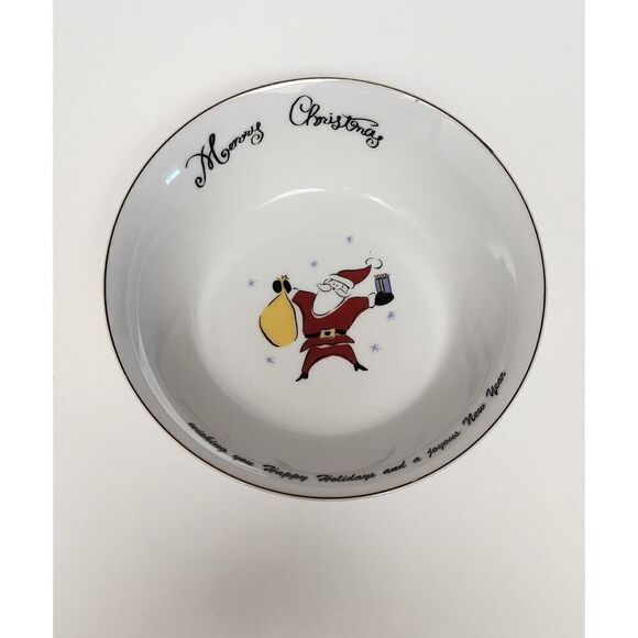MERRY BRITE CHRISTMAS 7.5" SANTA TREE GIFT REINDEER SET OF 8 BREAD PLATES/BOWLS - Picture 12 of 16